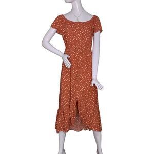 Indigo Rose Summer Dress Rusty Orange White Polka Dot Short Sleeves Size…